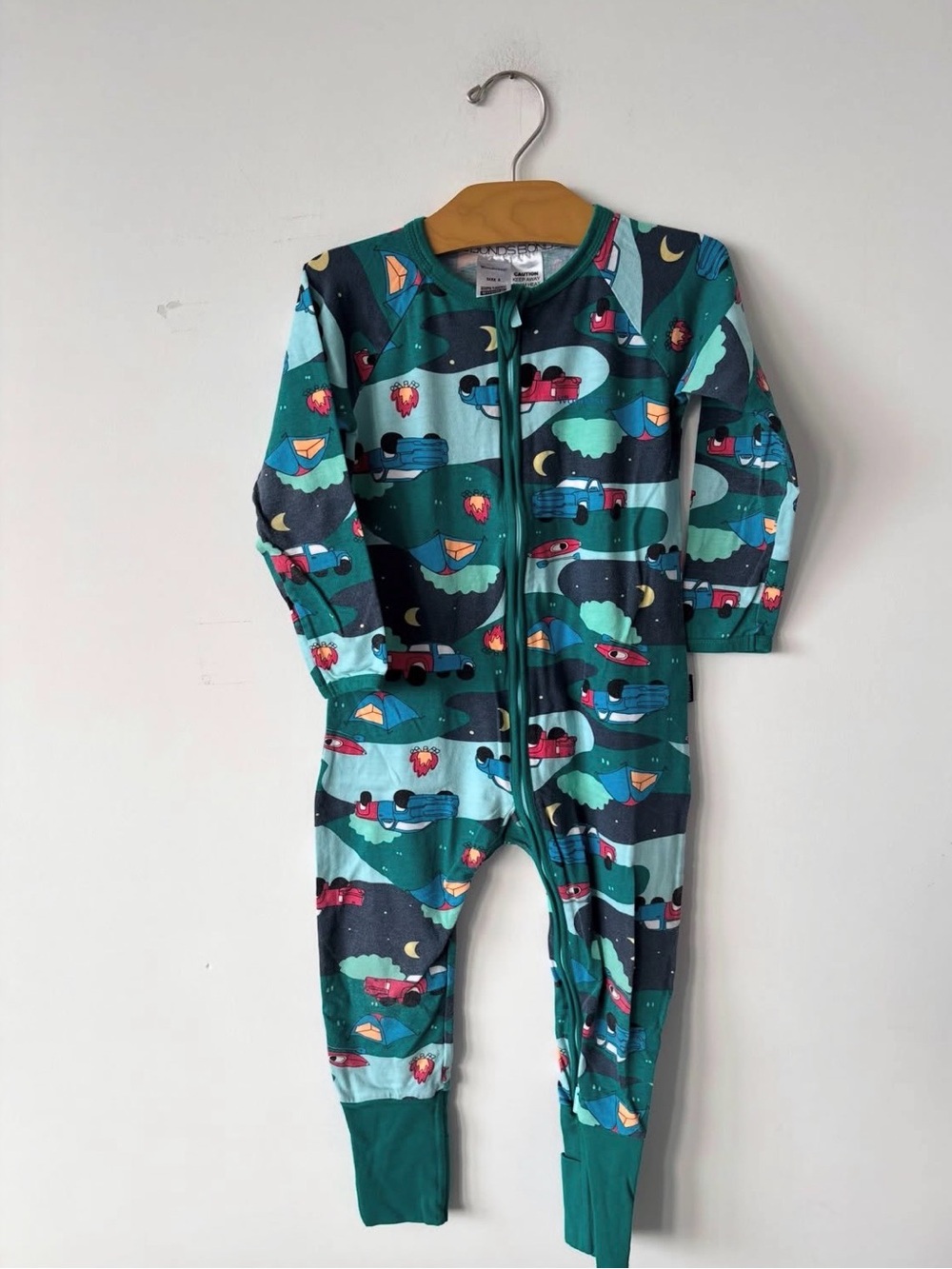 Bonds Teal Camping Print Zip One-Piece Pajamas